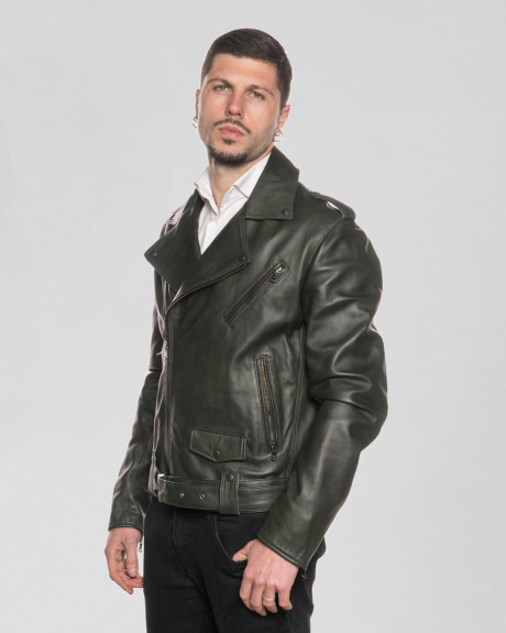 Chiodo Tre Tasche Verde Uomo in Pelle - Armando | Leather Trend 2