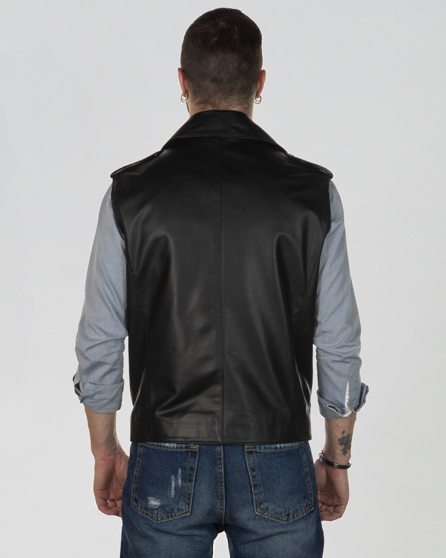 Gilet En Cuir Véritable Et Daim - Taille L - Marron - Style Biker Années 80