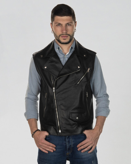 Men's Black Leather Vest - Filippo | Leather Trend