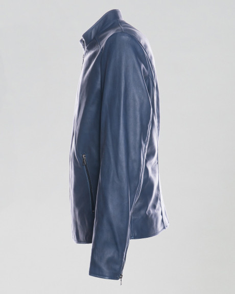 Men's Blue Leather Jacket – U09 | Leather Trend 2