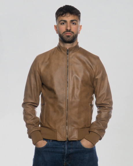 Men's Light Brown Bomber Jacket – Victor | Leather Trend