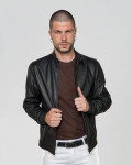 Men's jacket mod. U010 in genuine Black leather 100% made in Italy
