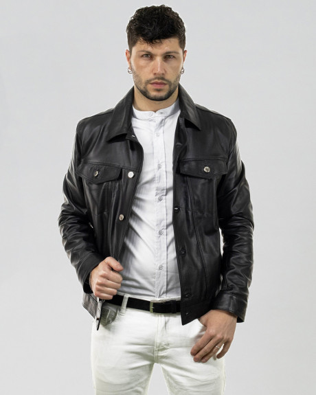 Men's Black Leather Jacket - Roberto | Leather Trend 2