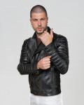 Men's black leather perfecto jacket - V248 | Leather Trend