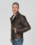Men's dark brown leather perfecto jacket - V248 | Leather Trend