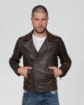 Men's leather jacket mod. V248 in genuine dark brown leather 100% made in Italy.
