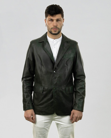 Giacca classica da uomo verde in vera pelle 100% made in Italy