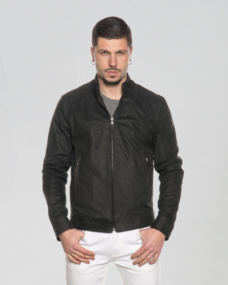 Men's Black Leather Suede Jacket - U08 | Leather Trend