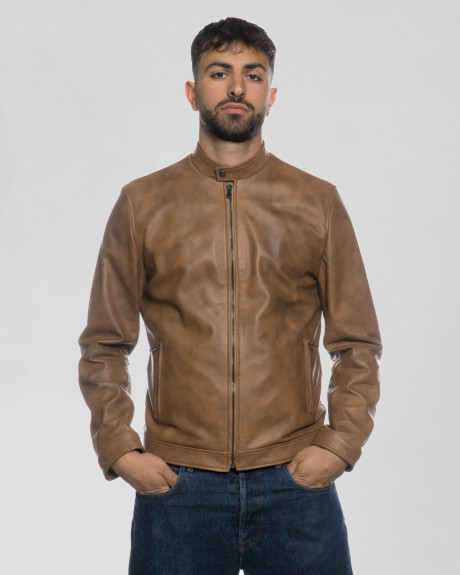 Men's Light Brown Leather Jacket - U010 | Leather Trend