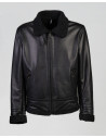 Elia - Men's Black Leather Jacket with Shearling-Effect Lining