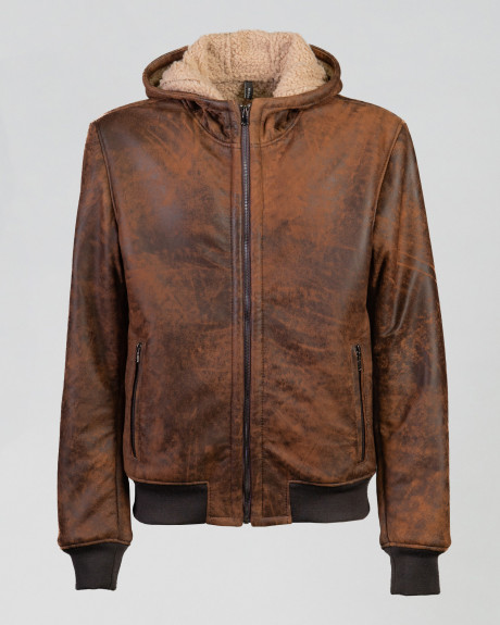 Bomber in pelle con interno effetto shearling | Leather Trend