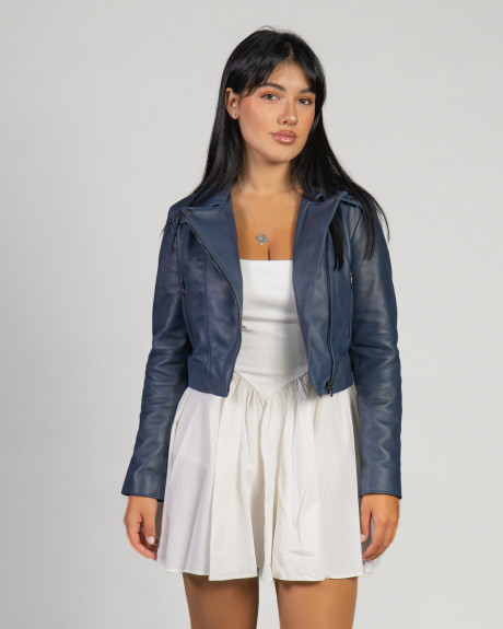 Women's Blue Leather Perfecto - Chiodino Bis | Leather Trend