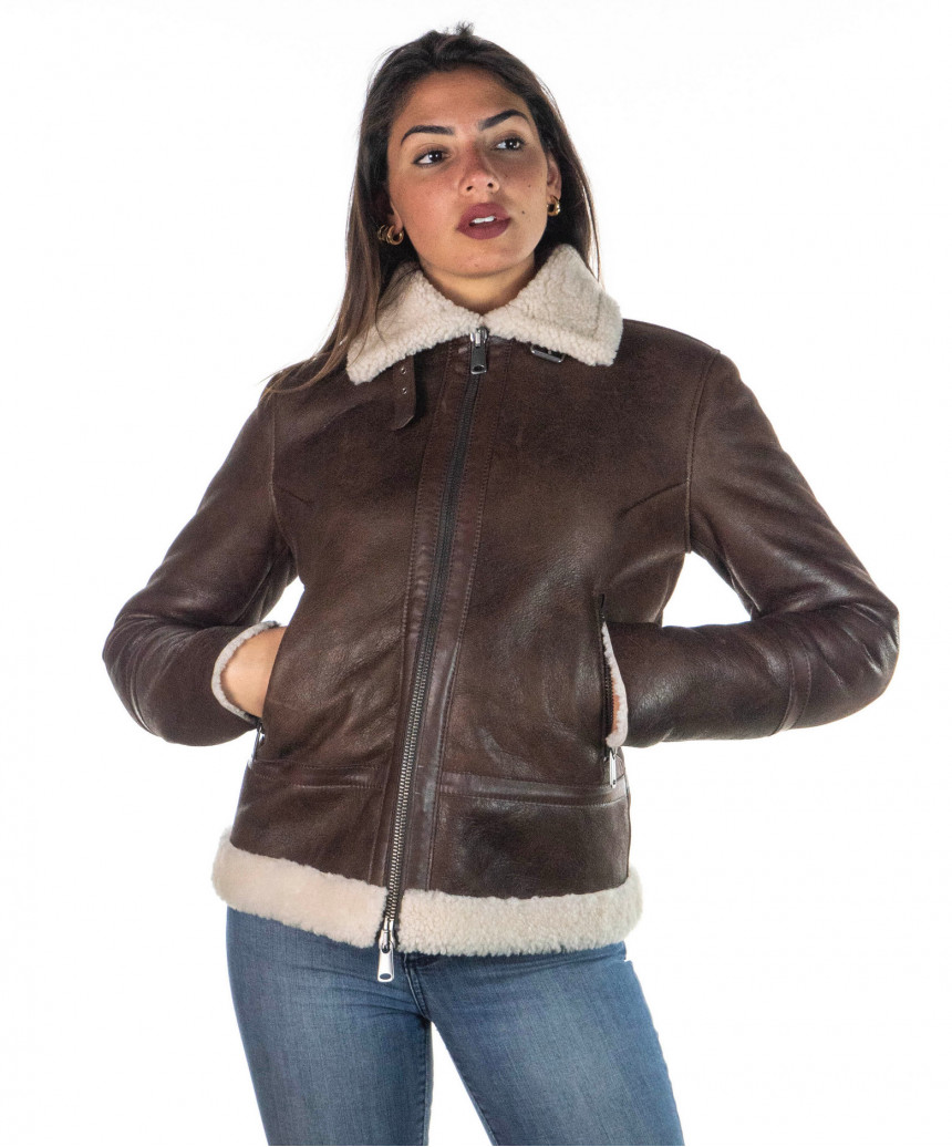 Matilde - Women's Jacket in Genuine Brown Shearling
