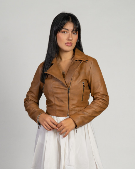 Women's Light Brown Leather Perfecto - Chiodino Bis | Leather Trend