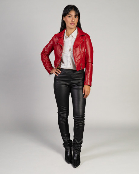 Women's Red Leather Perfecto - Chiodino Bis | Leather Trend 2