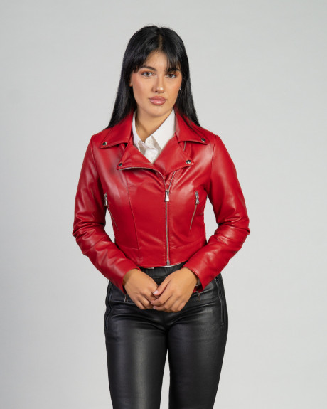 Chiodo corto in pelle donna mod. Chiodino bis Rosso in vera pelle 100% made in Italy