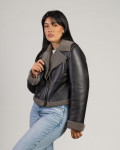 Women's Grey Shearling Perfecto - Chiodino | Leather Trend