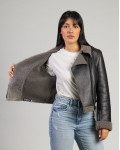 Women's Grey Shearling Perfecto - Chiodino | Leather Trend
