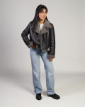 Women's Grey Shearling Perfecto - Chiodino | Leather Trend