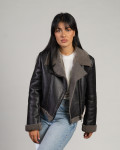 Women's Grey Shearling Perfecto - Chiodino | Leather Trend