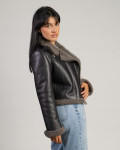 Women's Grey Shearling Perfecto - Chiodino | Leather Trend