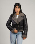Women's Grey Shearling Perfecto - Chiodino | Leather Trend
