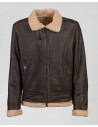Genuine leather bomber jacket with shearling details and interior.