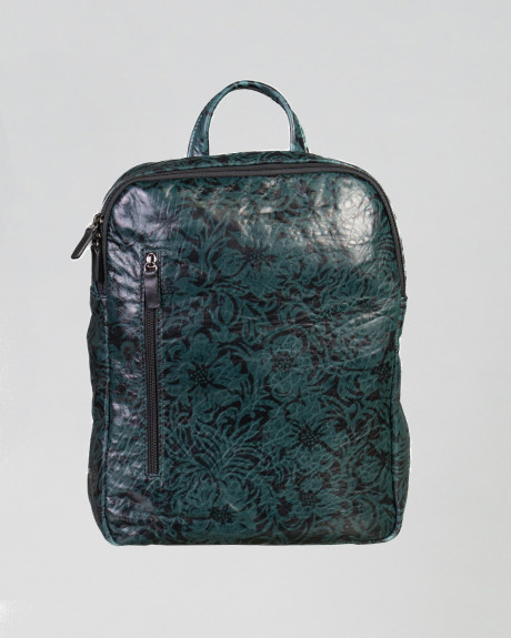 Isotta – Women’s Green Backpack with Embossed Pattern