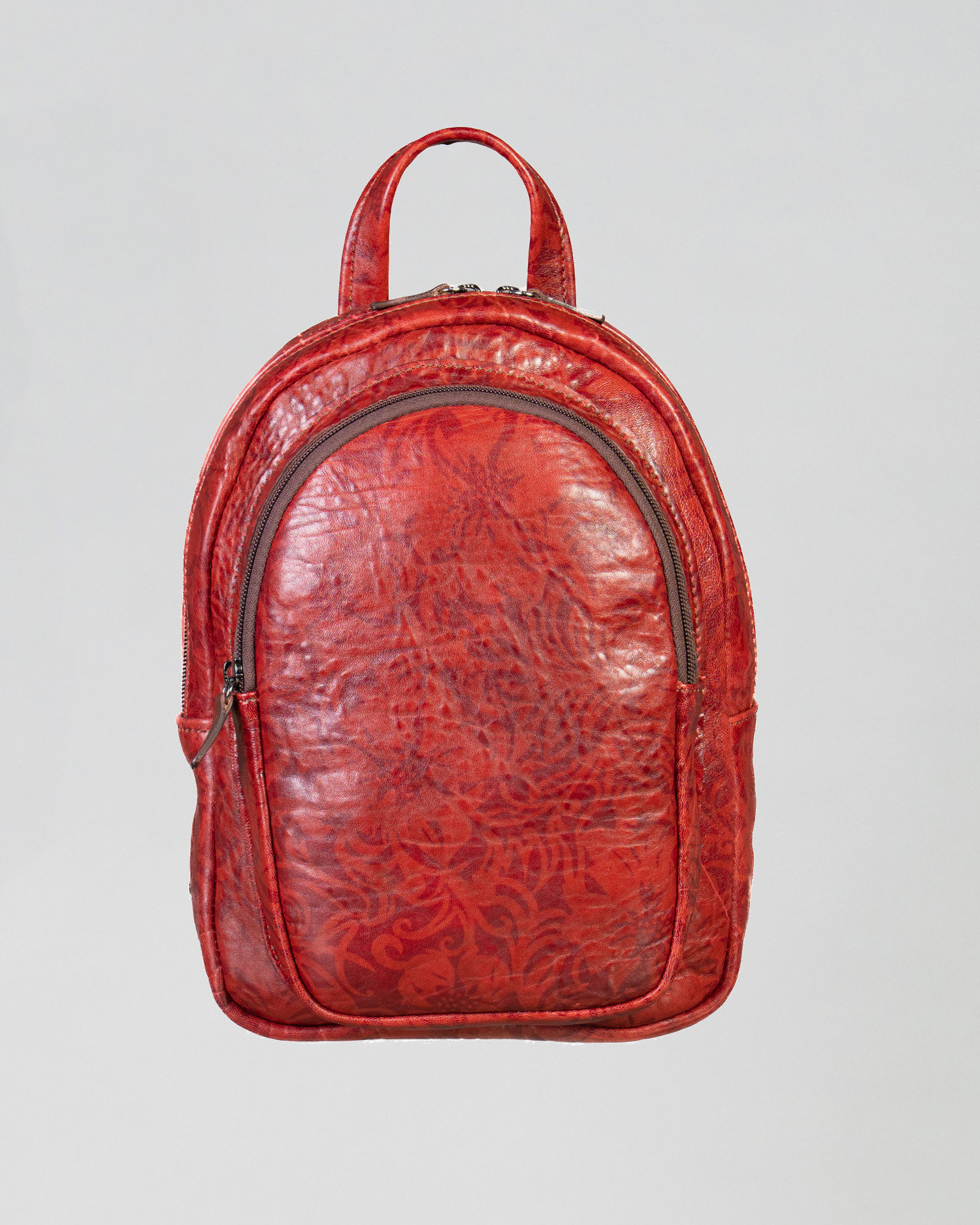 Red Floral Embossed Leather Backpack Elevate Your Style with a Handmade Retro Floral Backpack main image 2