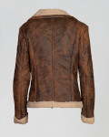 Tris - Women's Scratched Leather Jacket with Shearling Effect Lining