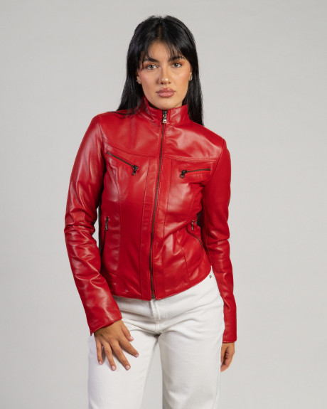 Kelly - Women’s Red Leather Biker Jacket