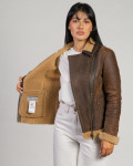 Women's Perfecto jacket in real Dark Brown Shearling 100% made in Italy
