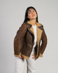 Women's Perfecto jacket in real Dark Brown Shearling 100% made in Italy