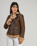 Women's Perfecto jacket in real Dark Brown Shearling 100% made in Italy