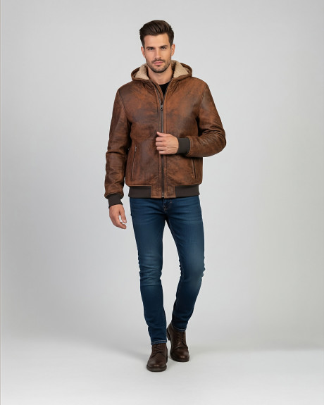 Bomber in pelle con interno effetto shearling | Leather Trend 2