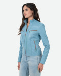 Women’s Light Blue Leather Biker Jacket - Kelly | Leather Trend