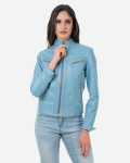 Women’s Light Blue Leather Biker Jacket - Kelly | Leather Trend