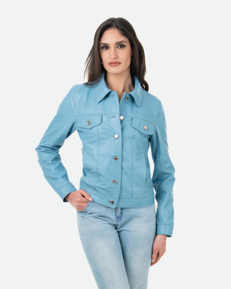 Women's Light Blue Leather Jacket – Giusy | Leather Trend 2