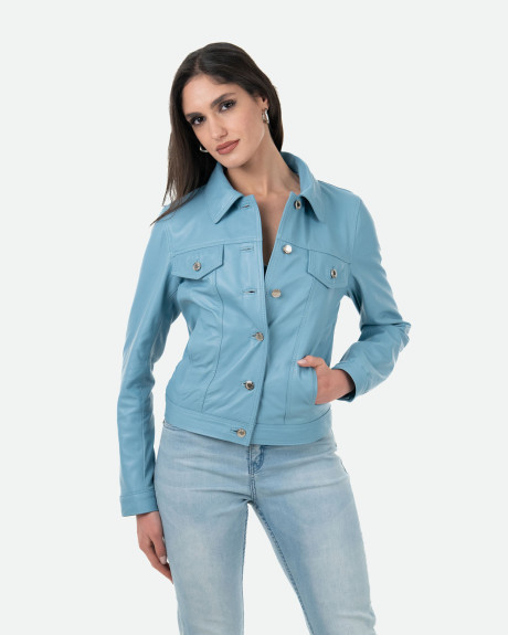 Women's Light Blue Leather Jacket – Giusy | Leather Trend