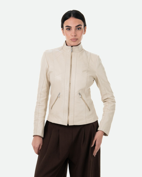 Women's Beige Leather Jacket - Zara | Leather Trend