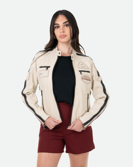 Biker in Pelle da Donna Beige – Raven | Leather Trend 2