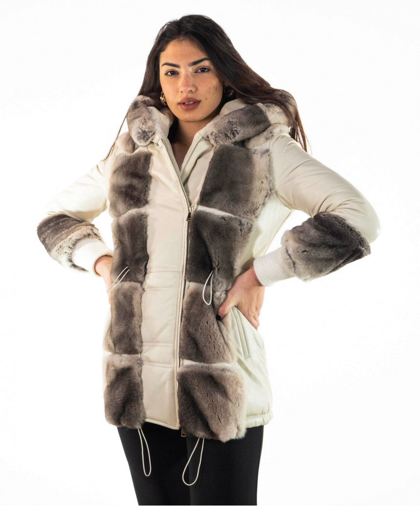 Dany - Women's Jacket in Genuine White Leather and Real Fur