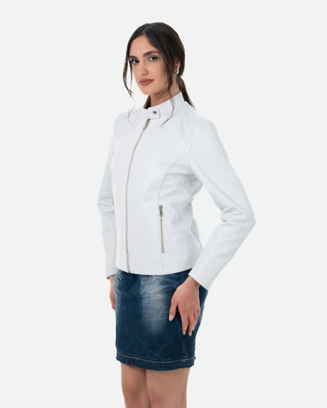 Women's White Leather Jacket - Violetta Bis | Leather Trend 2