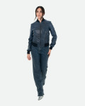 Women's Blue Leather Bomber Jacket - Malesia | Leather Trend