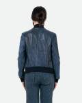 Women's Blue Leather Bomber Jacket - Malesia | Leather Trend