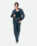Women's Blue Leather Bomber Jacket - Malesia | Leather Trend