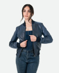 Women's Blue Leather Bomber Jacket - Malesia | Leather Trend