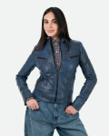 Women’s Blue Leather Biker Jacket - Kelly | Leather Trend