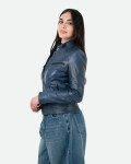 Women’s Blue Leather Biker Jacket - Kelly | Leather Trend