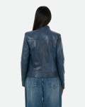 Women’s Blue Leather Biker Jacket - Kelly | Leather Trend